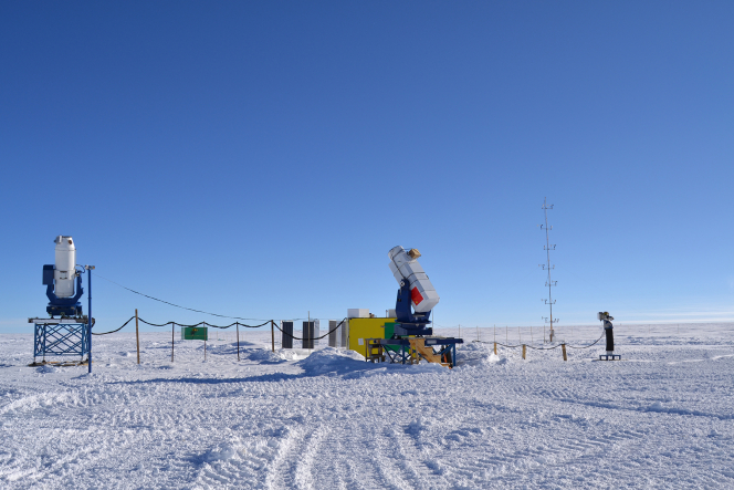 The recently established AST3 telescopes at Dome A, Antarctica.